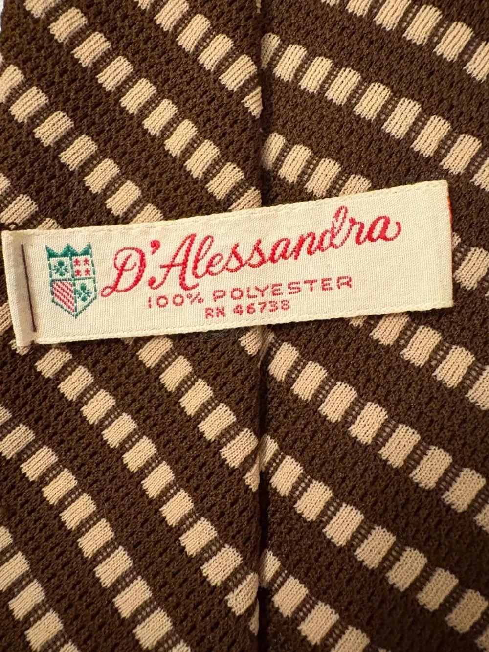 Vintage D'Alessandro Brown Striped Polyester Tie 70s Wide 4.25”